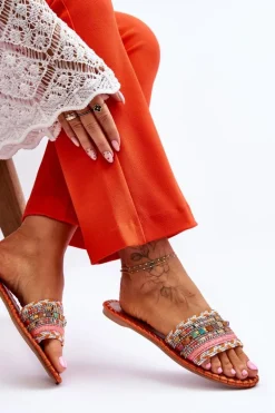 Damskie Zdobione Klapki Pomarańczowe Bellisa