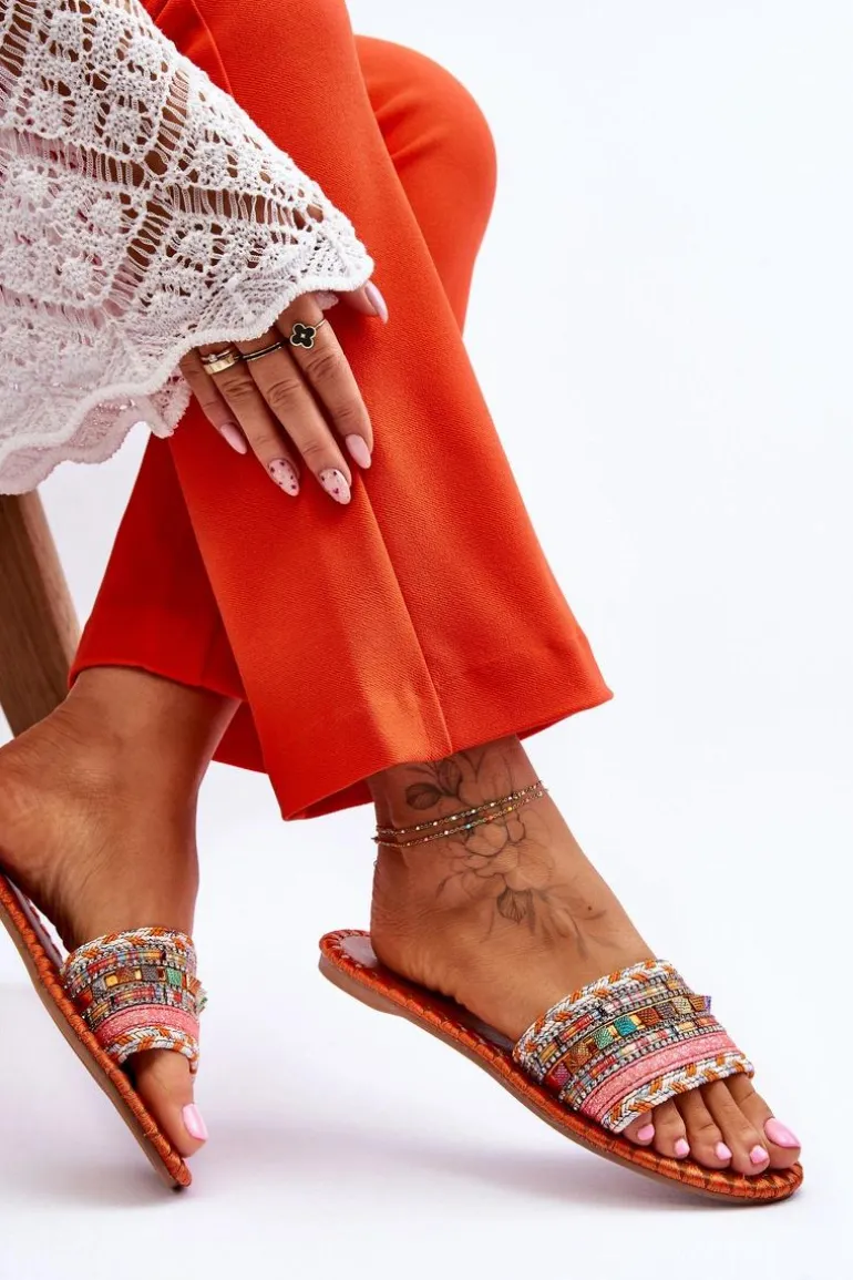 Damskie Zdobione Klapki Pomarańczowe Bellisa