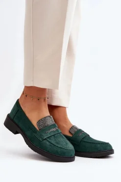 Damskie Zdobione Mokasyny Ciemnozielone Dananei