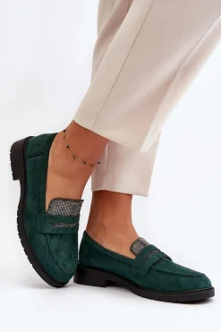 Damskie Zdobione Mokasyny Ciemnozielone Dananei