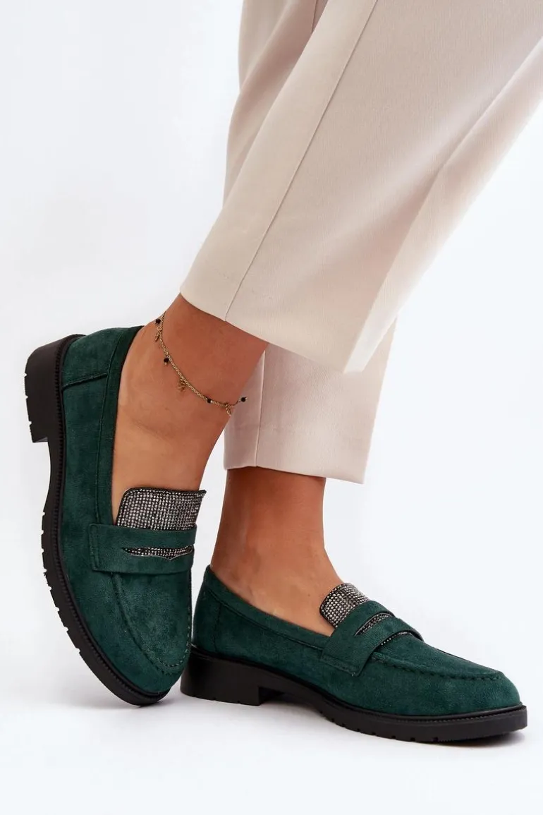 Damskie Zdobione Mokasyny Ciemnozielone Dananei