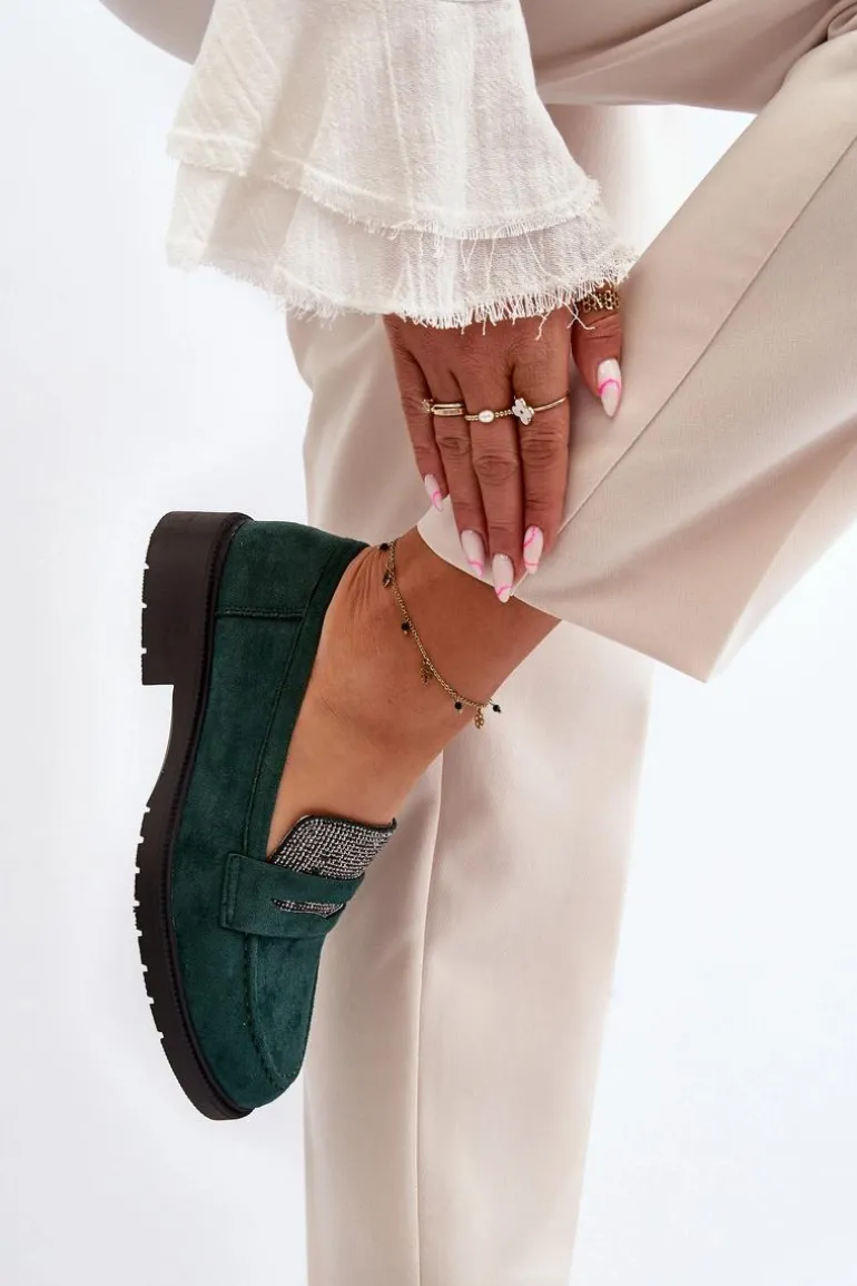 Damskie Zdobione Mokasyny Ciemnozielone Dananei