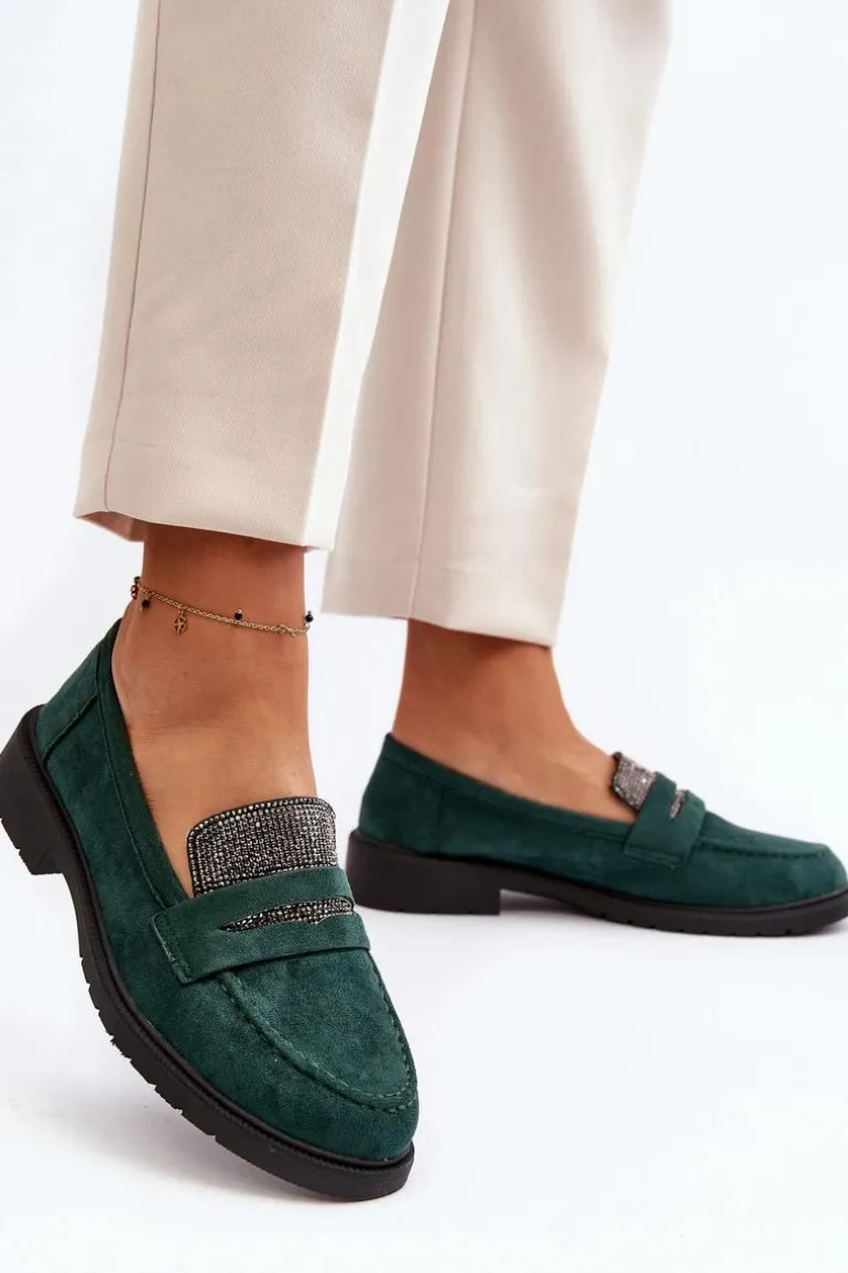 Damskie Zdobione Mokasyny Ciemnozielone Dananei