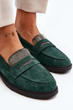 Damskie Zdobione Mokasyny Ciemnozielone Dananei