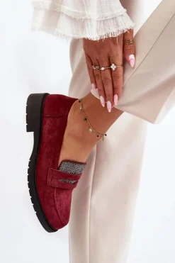 Damskie Zdobione Mokasyny Bordowe Dananei