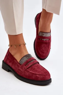 Damskie Zdobione Mokasyny Bordowe Dananei
