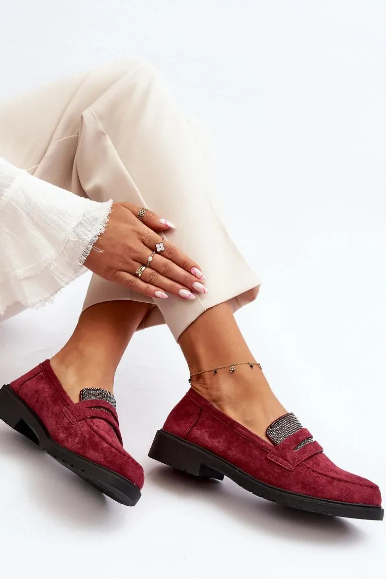 Damskie Zdobione Mokasyny Bordowe Dananei