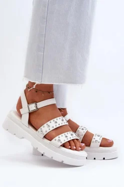 Damskie Zdobione Sandały Eko Skóra Białe Arcida