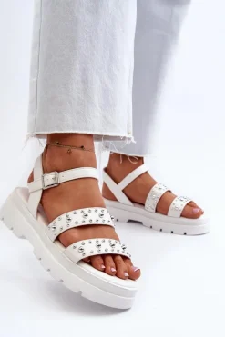 Damskie Zdobione Sandały Eko Skóra Białe Arcida