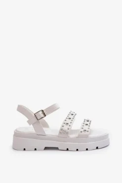 Damskie Zdobione Sandały Eko Skóra Białe Arcida