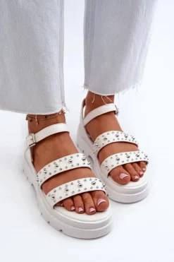 Damskie Zdobione Sandały Eko Skóra Białe Arcida