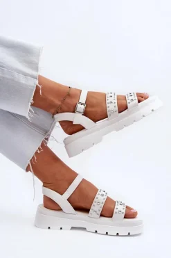 Damskie Zdobione Sandały Eko Skóra Białe Arcida