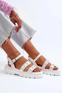 Damskie Zdobione Sandały Eko Skóra Białe Arcida