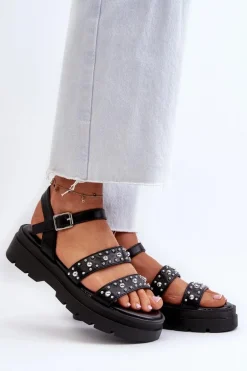 Damskie Zdobione Sandały Eko Skóra Czarne Arcida