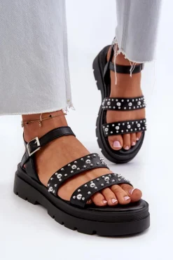 Damskie Zdobione Sandały Eko Skóra Czarne Arcida