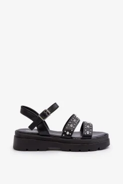 Damskie Zdobione Sandały Eko Skóra Czarne Arcida