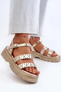 Damskie Zdobione Sandały Eko Skóra Złote Arcida