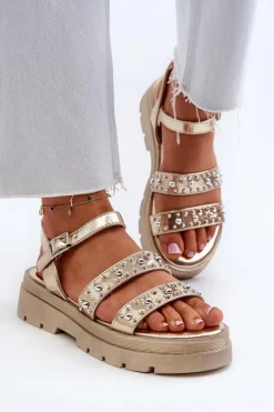 Damskie Zdobione Sandały Eko Skóra Złote Arcida