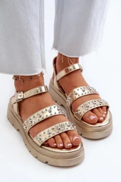 Damskie Zdobione Sandały Eko Skóra Złote Arcida