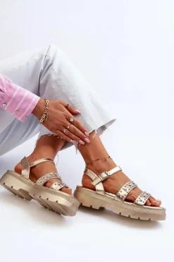 Damskie Zdobione Sandały Eko Skóra Złote Arcida