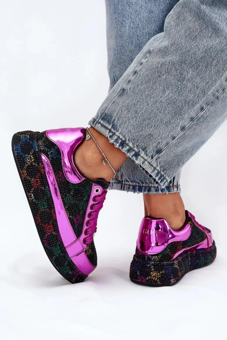 Damskie Zdobione Sneakersy Na Platformie GOE NN2N4006 Czarne