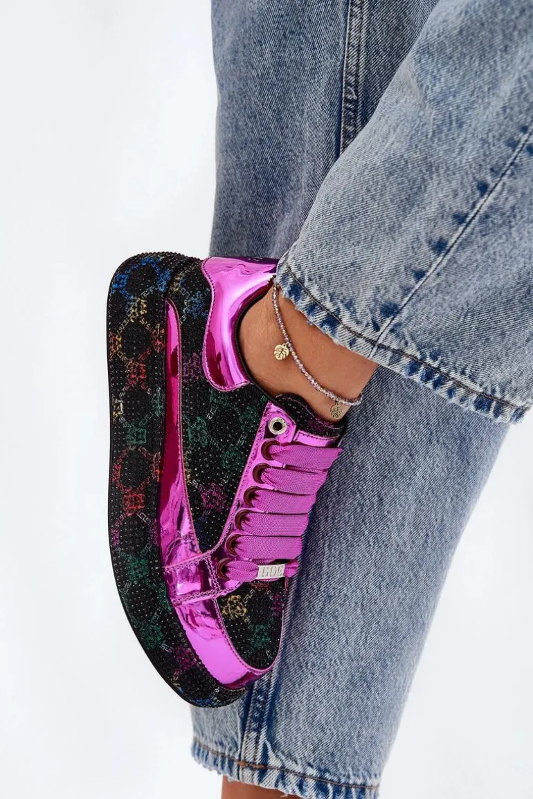 Damskie Zdobione Sneakersy Na Platformie GOE NN2N4006 Czarne