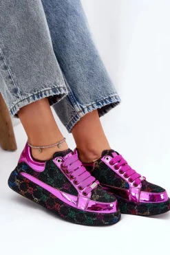 Damskie Zdobione Sneakersy Na Platformie GOE NN2N4006 Czarne