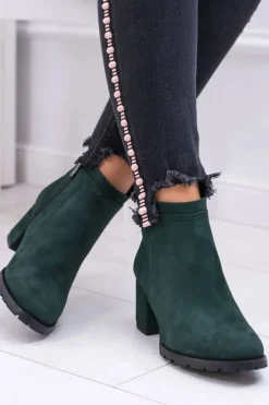 Damskie Zielone Skórzane Botki Na Słupku Nicole