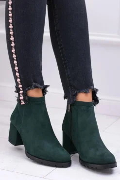 Damskie Zielone Skórzane Botki Na Słupku Nicole