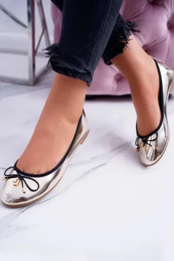 Damskie Złote Wsuwane Balerinki Cleoss