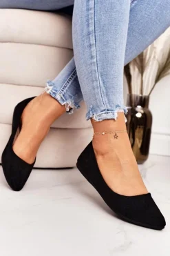 Delikatne Baleriny W Szpic Zamszowe Czarne Dermeno