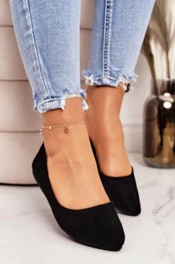 Delikatne Baleriny W Szpic Zamszowe Czarne Dermeno