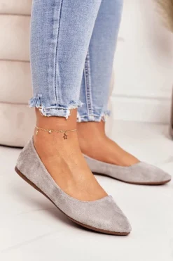 Delikatne Baleriny W Szpic Zamszowe Szare Dermeno