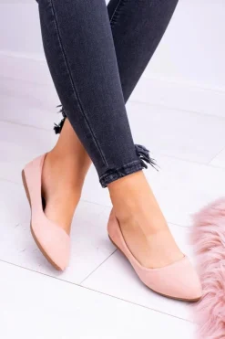 Delikatne Baleriny W Szpic Zamszowe Różowe Dermeno