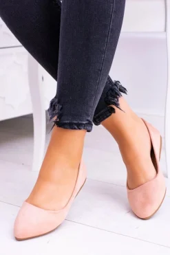 Delikatne Baleriny W Szpic Zamszowe Różowe Dermeno