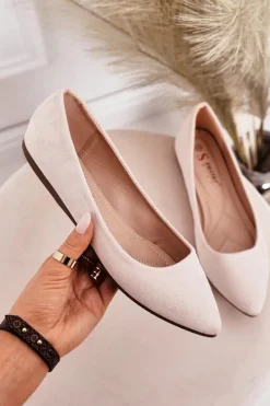 Delikatne Baleriny W Szpic Zamszowe Beżowe Dermeno