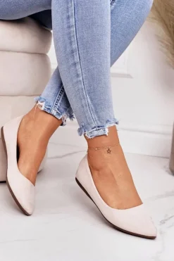 Delikatne Baleriny W Szpic Zamszowe Beżowe Dermeno