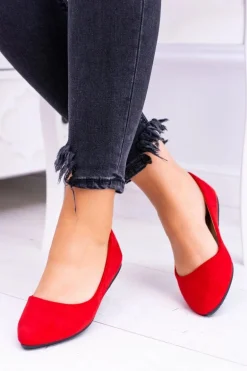 Delikatne Baleriny W Szpic Zamszowe Czerwone Dermeno