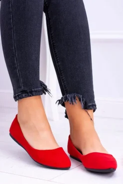 Delikatne Baleriny W Szpic Zamszowe Czerwone Dermeno