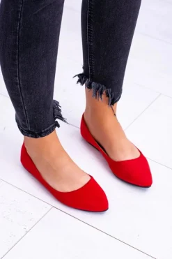 Delikatne Baleriny W Szpic Zamszowe Czerwone Dermeno