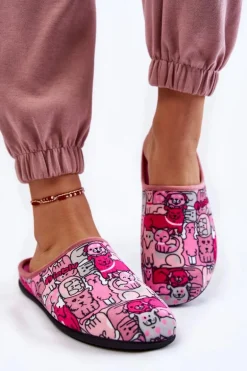 Domowe Klapki Papcie W Koty Inblu GF-12-023 Różowe