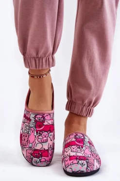 Domowe Klapki Papcie W Koty Inblu GF-12-023 Różowe