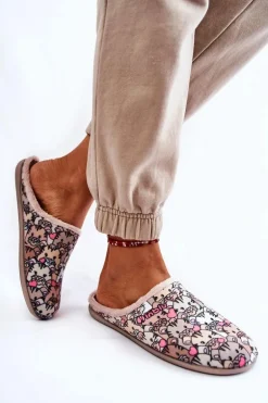 Domowe Klapki Papcie W Koty Inblu GF-12-011 Beżowe