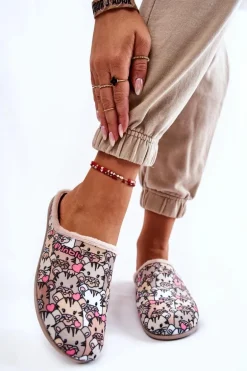 Domowe Klapki Papcie W Koty Inblu GF-12-011 Beżowe