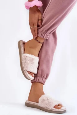 Domowe Papcie Klapki Z Futerkiem Inblu EK-05-011 Beżowe