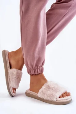 Domowe Papcie Klapki Z Futerkiem Inblu EK-05-011 Beżowe