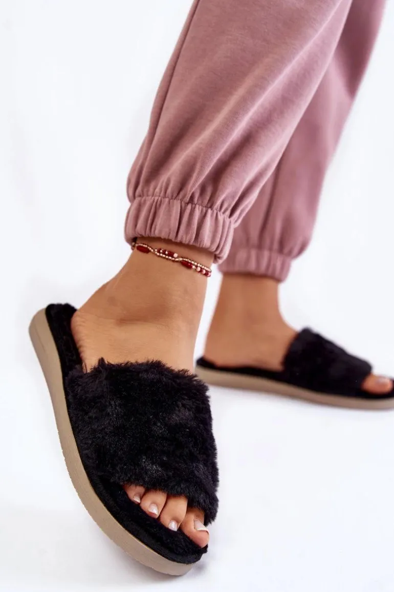 Domowe Papcie Klapki Z Futerkiem Inblu EK-05-014 Czarne