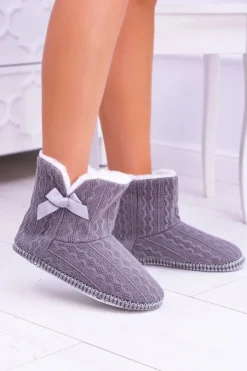 Domowe Szare Damskie Ocieplane Botki Papcie Duffy