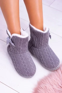 Domowe Szare Damskie Ocieplane Botki Papcie Duffy