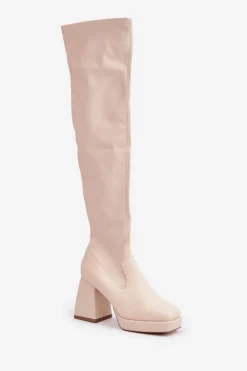 Dopasowane Kozaki Za Kolano Na Słupku Jasnobeżowe Sanniraen